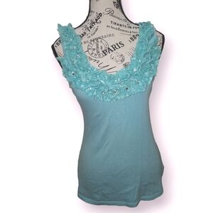 Lace Frill & Rhinestone Tank Top